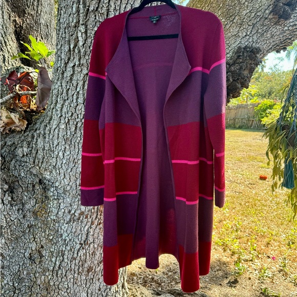 Talbots Sweaters - 1X Merino Wool Talbots striped red and purple longline duster.96% Merino Wool X1